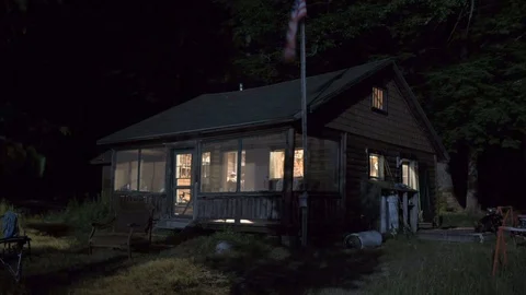 Night Timelapse Rustic Log Cabin Stock Footage 129458030