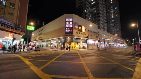 Night timelapse of scramble crossing intersection in Tuen Mun Hong Kong Stock Footage 341109994