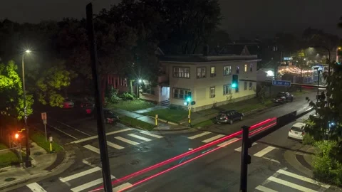 A Night Timelapse Shot over Traffic at a Minneapolis Intersection Video stock 144397832
