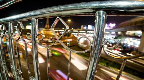 Night Timelapse of Traffic at Victory Monument Roundabout Stock Footage 48134189
