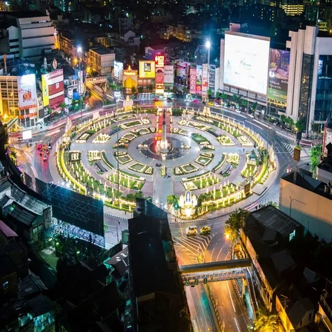 Night timelapse of transport interchange with city traffic in Bangkok, Thailand Stock Footage