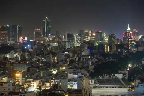 Night timelapse video of high angle view in ho chi minh city Stock Footage 270161956
