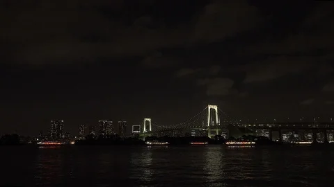 Night in Tokyo Bay Stock Footage 96172802