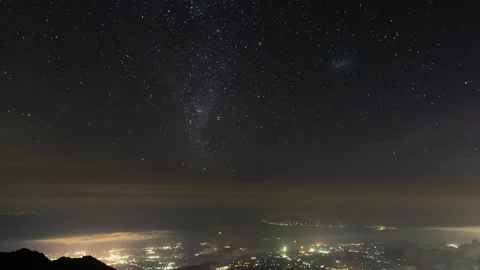Night at the top of Agung volcano in clouds Bali. timelapse hyperlapse 4k bali Stock Footage 136015812
