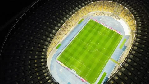 Night top down aerial view of Soccer stadium in downtown Kyiv, Ukraine. Tourism Stock Footage 200973905