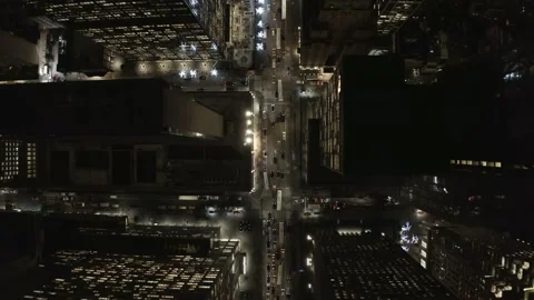 Night Top Down Midtown Traffic Aerial Manhattan, Drone view New York City Stock Footage 150003714