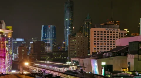 Night Top view Timelapse of Siam Square (Shopping Mall District in Thailand) Stock Footage 61164780
