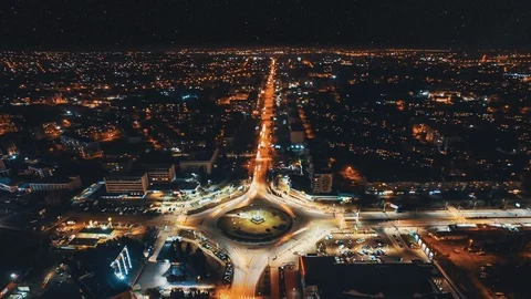 Night town loop time lapse with intersection ring and cars light in night town Stock Footage 123875690