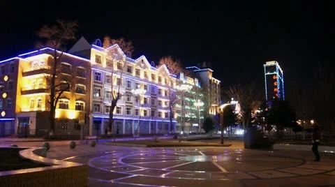 Night Town Street View Stock Footage 10901152
