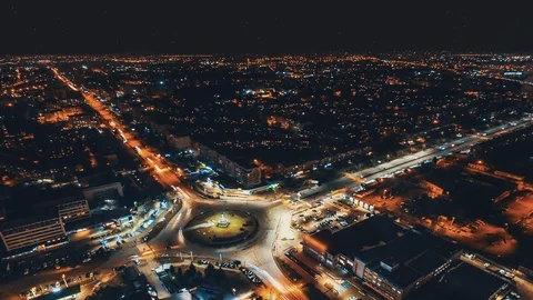 Night town time lapse with intersection ring and cars light in night town Stock Footage 123875629