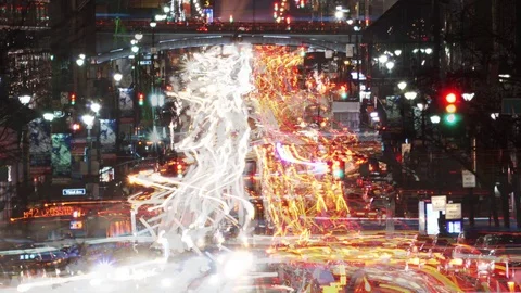 Night Traffic and Long-Exposure Time-Lapse video of 42nd Street in NYC Stock Footage 74132453