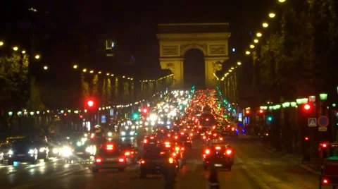 Night Traffic by Arc de Triomphe Paris Stock Footage 67602661
