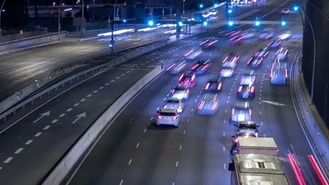 Night Traffic in Barcelona. Trail effect Stock Footage 82539949
