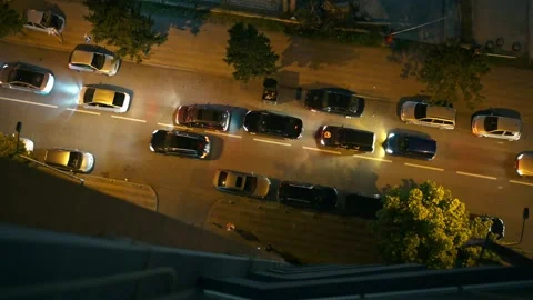 Night traffic in Batumi Georgia. The night city is crowded with cars on the Video stock 197111253