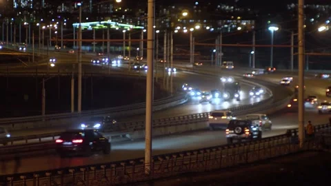 Night traffic on the bridge Stock Footage 143383622
