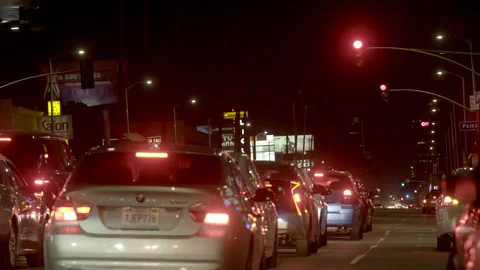 Night Traffic Congestion Moving Through City Intersection Stock Footage 343090490