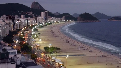 Night Traffic On Copacabana beach, viewed from above, Rio de Janeiro, Brazil Stock Footage 105178790