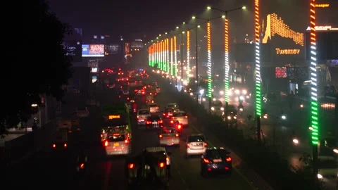 Night Traffic in Delhi with Indian Flag Stock Video Pond5