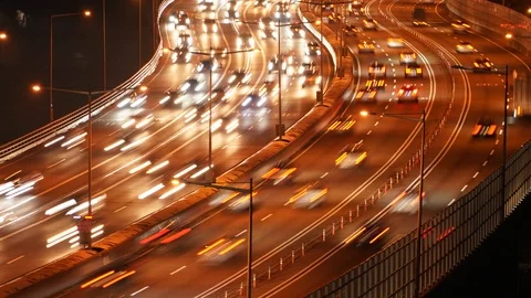 Night Traffic Flow Olympic Road Vídeo Stock 112876249