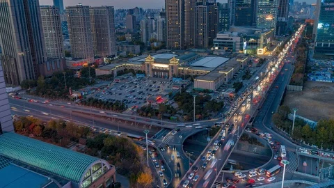 Night Traffic Flow in Overpass Construction 1080P Stock Footage 115191535