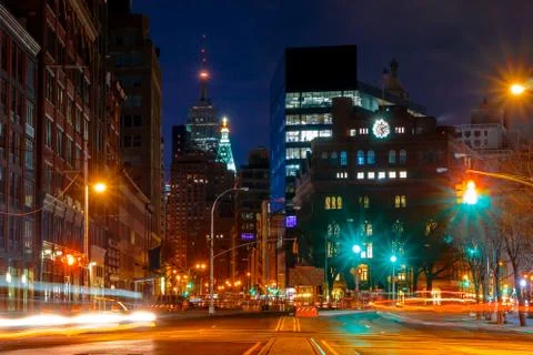 Night Traffic in Front of Cooper Union Stock Photos