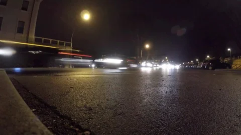 Night traffic ground view in old city, timelapse Stock Footage 73547558