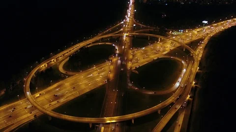 Night Traffic Intersection City Road With Vehicle Car Light Moscow 4K Aerial Stock Footage 103333298