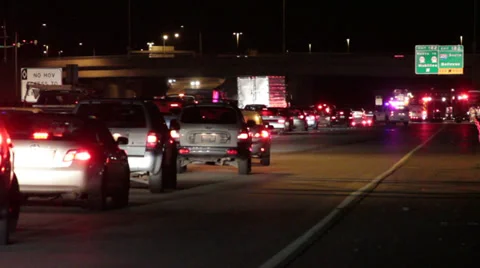 Night traffic jam, accident scene Stock Footage 36096533