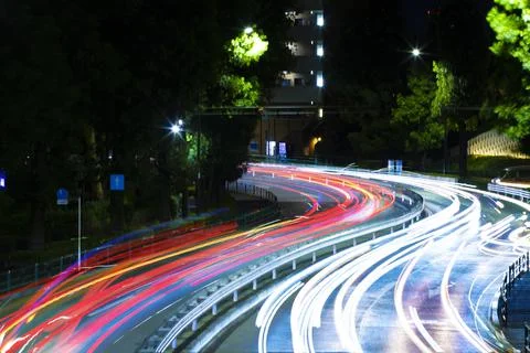 A night traffic jam at the city street in Aoyama Stock Photos