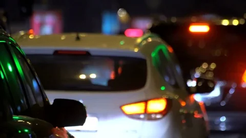 Night traffic jam close-up moving Stock Footage 82899953