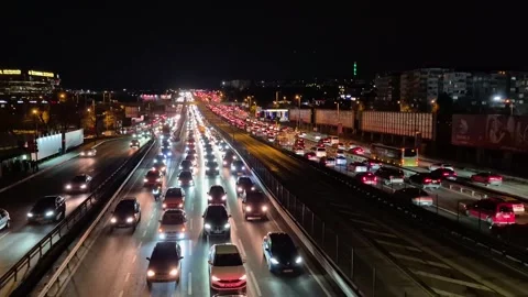 Night Traffic Jam on E5 Highway in Istanbul, Jan 14 2026 Stock Footage 326745175