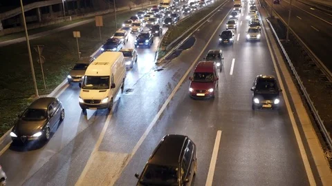 Night Traffic Jam on the Highway Stock Footage 83757750