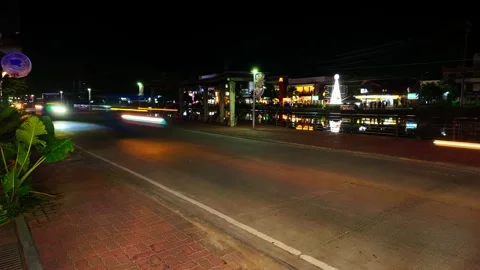 Night traffic light trails Boracay Philippines urban street timelapse motion Stock Footage 334706012