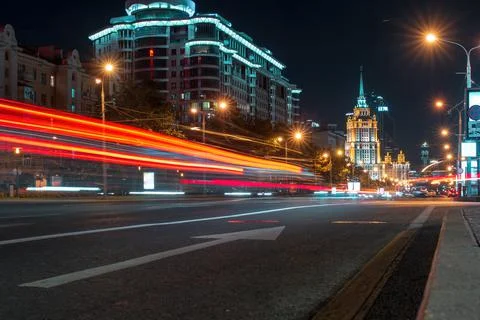 Night traffic with Light trails in the city. Stock Photos