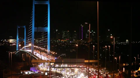 Night Traffic &amp; Lights at Bridge Stock-Footage 34386630