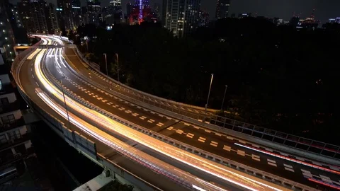 Night Traffic Long Exposure Video (light trails) Shuto Expressway Tokyo 03 Stock-Footage 71556596