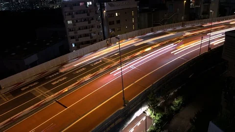 Night Traffic Long Exposure Video (light trails) Shuto Expressway Tokyo 06 Stock Footage 71556657