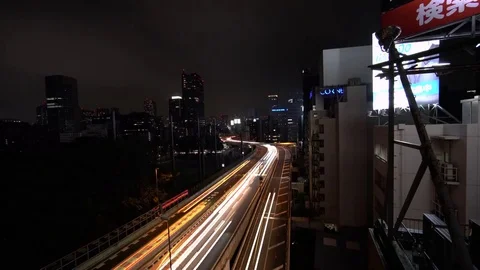Night Traffic Long Exposure Video (light trails) Shuto Expressway Tokyo 04 Stock Footage 71557043