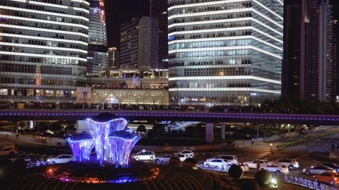 Night traffic on Mingzhu Roundabout. Accelerated time Stock Footage 84647341