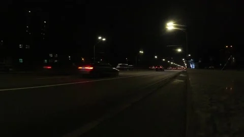 Night traffic on Peremohy Avenue, Kyiv, Ukraine Stock Footage