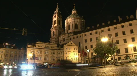 Night traffic in Prague Stock Footage 485785