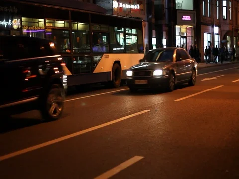 Night traffic on the road in Saint-Petersburg, Russia. Stock Footage