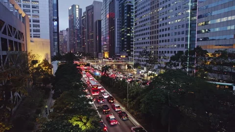 Night traffic on the streets of Hong Kong Stock Footage 270210941