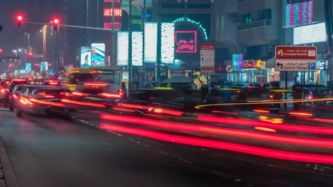 Night traffic time lapse in Abu Dhabi Stock Footage 100691736