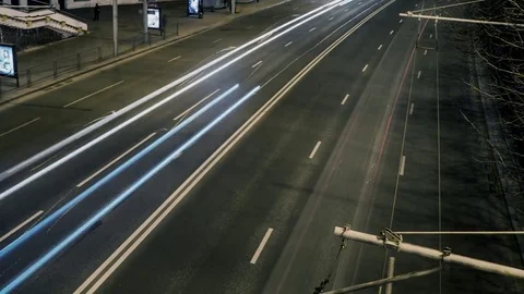 Night traffic, time-lapse, beautiful blur, cinematographic color correction Stock Footage 84848347