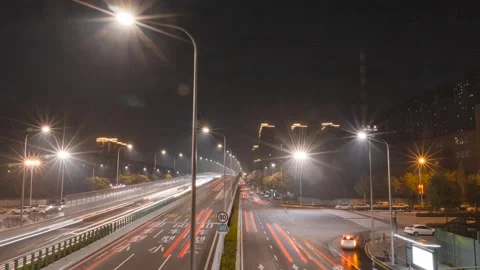 Night traffic timelapse on elevated highway overpass Stock Footage 342278345
