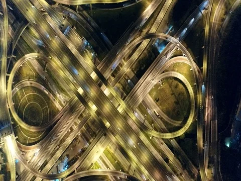 Night traffic vehicle light movement aerial view Stock Footage 83295495