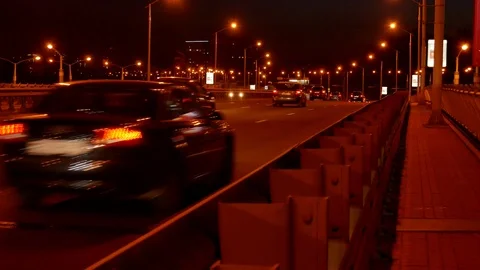 Night trafic on bridge rush hour Stock Footage 96377872