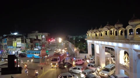 Night trafic at trafic light Hyperlap in Punjab India Angle 2 Stock Footage 177761940
