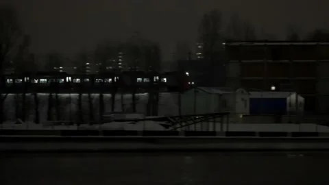 Night Train and river Stock Footage 156545970